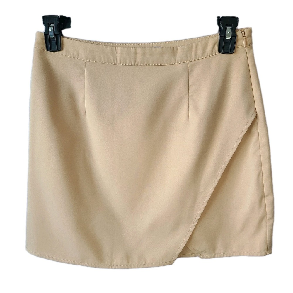 Tobi Women s Beige Faux‎ Wrap Mini Skirt Sz L